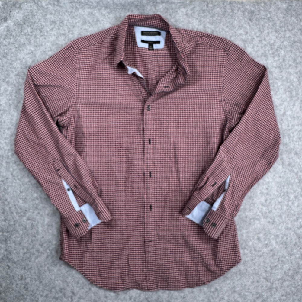 Banana Republic Custom 078 Wash Shirt Mens M Slim Fit Red Navy Gingham Check LS